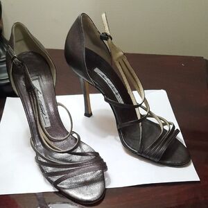 Brian Atwood Metallic Gray Strappy Heels